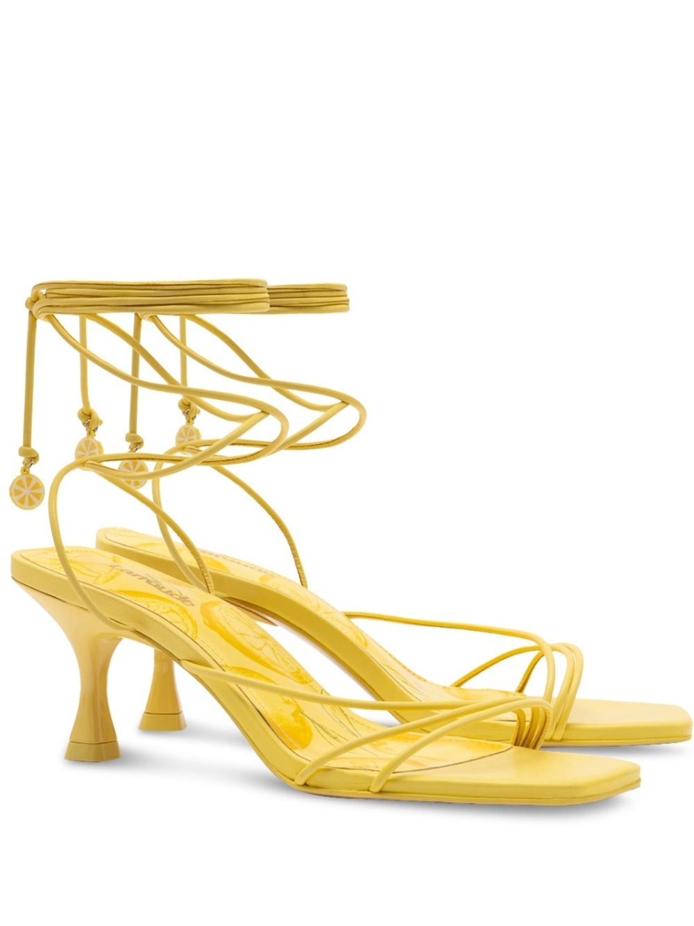 Larroude Nadia Lemon Square-Toe Strappy Mid Heel Sandals | 11